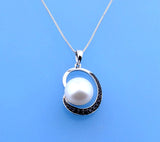 Sterling Silver Pendant with 11.5-12mm Button Shape Freshwater Pearl and Black Spinel - Wing Wo Hing Jewelry Group - Pearl Jewelry Manufacturer