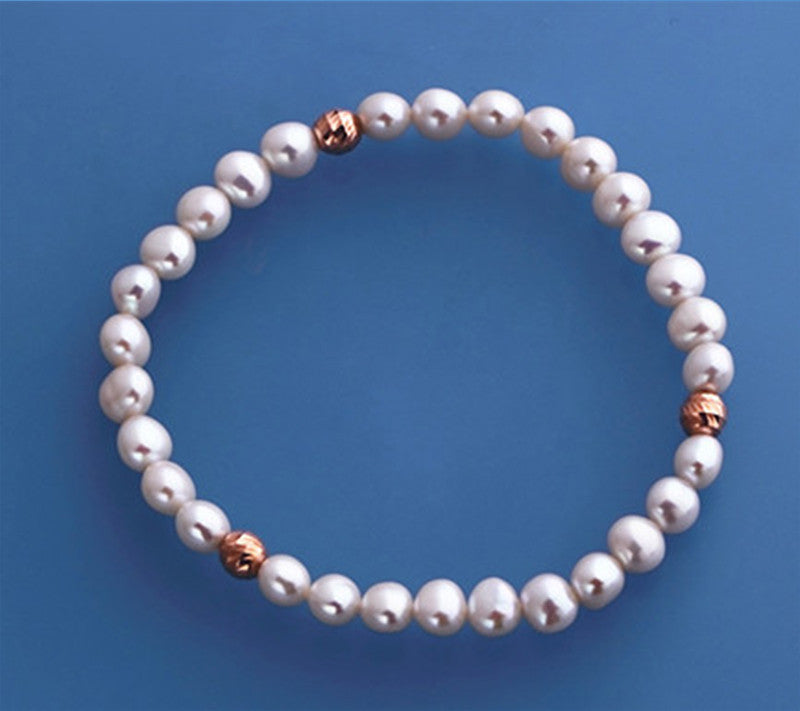Sterling Silver Bracelet with 5.5-6mm Potato Shape Freshwater Pearl and and Rose Gold Plated Silver Ball - Wing Wo Hing Jewelry Group - Pearl Jewelry Manufacturer
