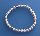 Sterling Silver Bracelet with 5.5-6mm Potato Shape Freshwater Pearl and and Rose Gold Plated Silver Ball - Wing Wo Hing Jewelry Group - Pearl Jewelry Manufacturer
