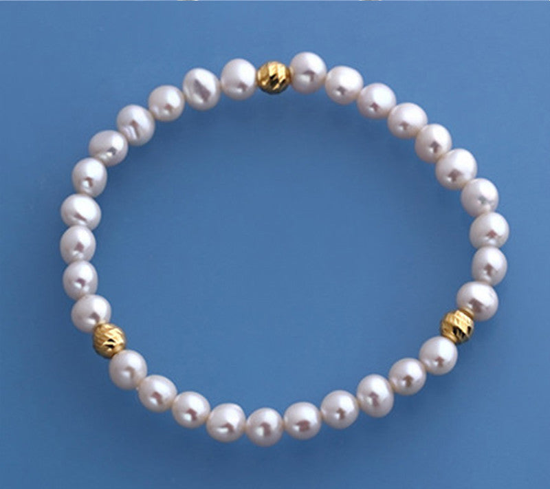 Sterling Silver Bracelet with 5.5-6mm Potato Shape Freshwater Pearl and Gold Plated Silver Ball - Wing Wo Hing Jewelry Group - Pearl Jewelry Manufacturer