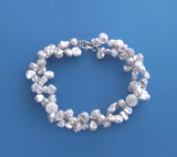 Sterling Silver Bracelet with 5.5-6mm Keshi Shape Freshwater Pearl and Crystal Ball - Wing Wo Hing Jewelry Group - Pearl Jewelry Manufacturer
