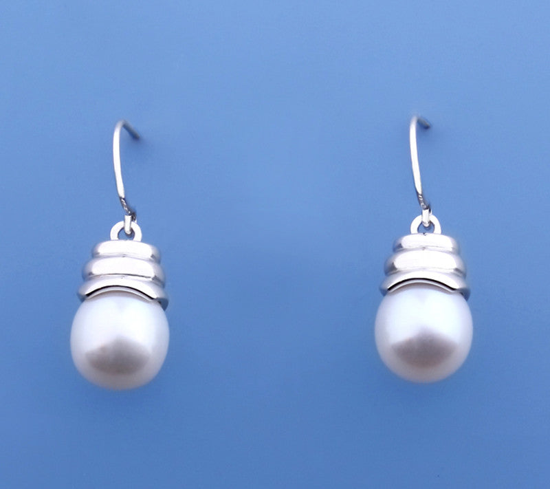 Sterling Silver Earrings with 9-9.5mm Drop Shape Freshwater Pearl - Wing Wo Hing Jewelry Group - Pearl Jewelry Manufacturer