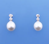 Sterling Silver Earrings with 9-9.5mm Drop Shape Freshwater Pearl and Cubic Zirconia - Wing Wo Hing Jewelry Group - Pearl Jewelry Manufacturer