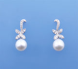 Sterling Silver Earrings with 9-9.5mm Drop Shape Freshwater Pearl and Cubic Zirconia - Wing Wo Hing Jewelry Group - Pearl Jewelry Manufacturer