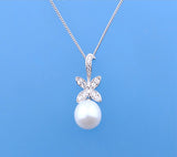 Sterling Silver Pendant with 9.5-10mm Drop Shape Freshwater Pearl and Cubic Zirconia - Wing Wo Hing Jewelry Group - Pearl Jewelry Manufacturer