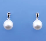 Sterling Silver Earrings with 9.5-10mm Drop Shape Freshwater Pearl and Cubic Zirconia - Wing Wo Hing Jewelry Group - Pearl Jewelry Manufacturer