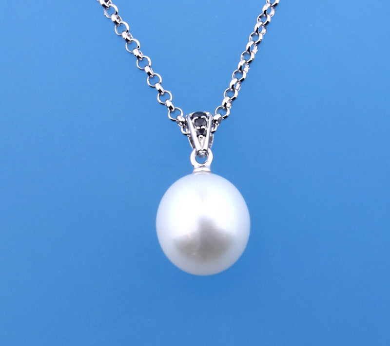 Sterling Silver Pendant with 9.5-10mm Drop Shape Freshwater Pearl and Cubic Zirconia - Wing Wo Hing Jewelry Group - Pearl Jewelry Manufacturer