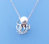 Sterling Silver Pendant with 9-10mm Button Shape Freshwater Pearl and Garnet - Wing Wo Hing Jewelry Group - Pearl Jewelry Manufacturer
