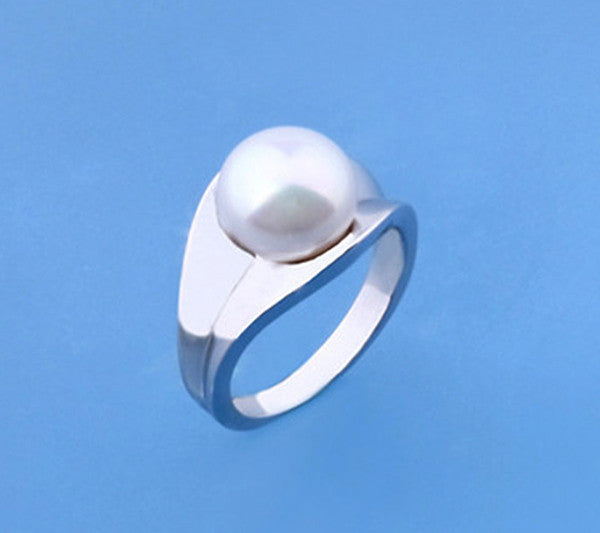 Sterling Silver Ring with 10-10.5mm Button Shape Freshwater Pearl - Wing Wo Hing Jewelry Group - Pearl Jewelry Manufacturer