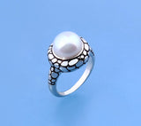 White and Black Plated Silver Ring with 10-10.5mm Button Shape Freshwater Pearl - Wing Wo Hing Jewelry Group - Pearl Jewelry Manufacturer