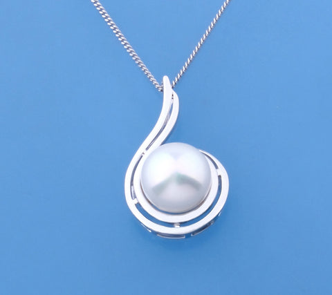 Sterling Silver Pendant with 10.5-11mm Button Shape Freshwater Pearl