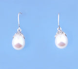 Sterling Silver Earrings with 9-9.5mm Drop Shape Freshwater Pearl - Wing Wo Hing Jewelry Group - Pearl Jewelry Manufacturer