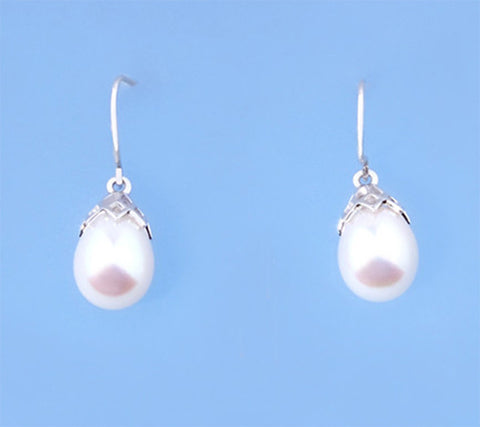 Sterling Silver Earrings with 9-9.5mm Drop Shape Freshwater Pearl