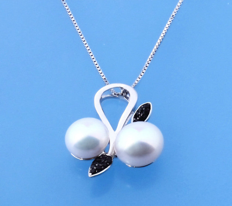 Sterling Silver Pendant with 8-9.5mm Button Shape Freshwater Pearl and Black Spinel - Wing Wo Hing Jewelry Group - Pearl Jewelry Manufacturer