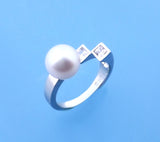 Sterling Silver Ring with 9.5-10mm Round Shape Freshwater Pearl and Cubic Zirconia - Wing Wo Hing Jewelry Group - Pearl Jewelry Manufacturer