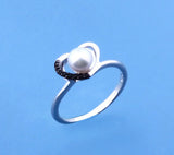 Sterling Silver Ring with 5.5-6mm Button Shape Freshwater Pearl and Black Spinel - Wing Wo Hing Jewelry Group - Pearl Jewelry Manufacturer