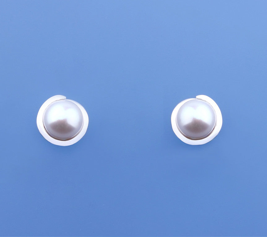 Sterling Silver Earrings with 8.5-9mm Button Shape Freshwater Pearl - Wing Wo Hing Jewelry Group - Pearl Jewelry Manufacturer