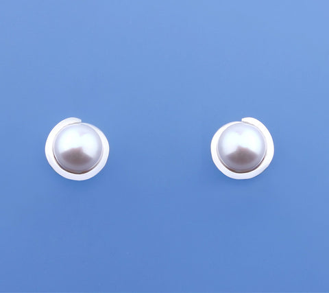 Sterling Silver Earrings with 8.5-9mm Button Shape Freshwater Pearl