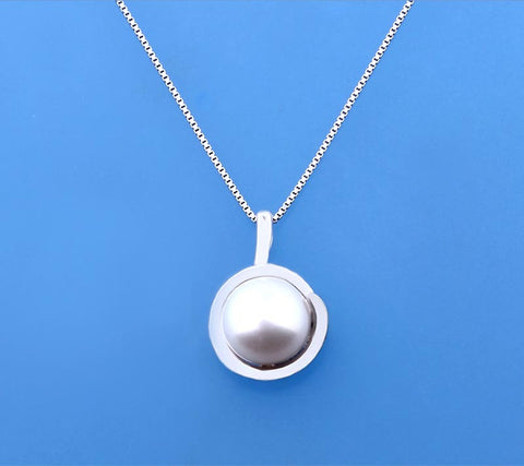 Sterling Silver Pendant with 9.5-10mm Button Shape Freshwater Pearl