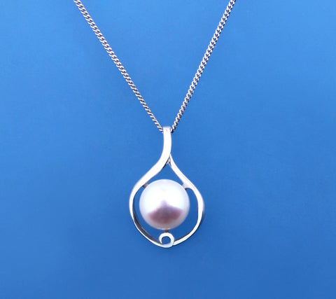 Sterling Silver Pendant with 9-9.5mm Button Shape Freshwater Pearl