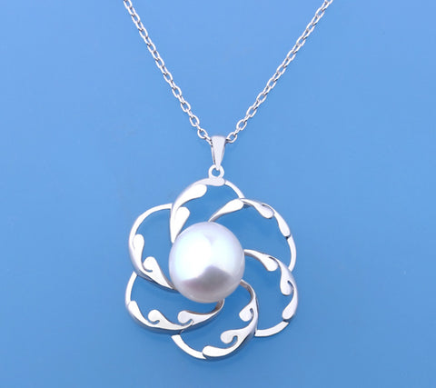 Sterling Silver Pendant with 13-14mm Round Shape Freshwater Pearl