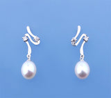 Sterling Silver Earrings with 7.5-8mm Oval Shape Freshwater Pearl and Cubic Zirconia - Wing Wo Hing Jewelry Group - Pearl Jewelry Manufacturer