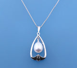 Sterling Silver Pendant with 8-8.5mm Drop Shape Freshwater Pearl and Black Spinel - Wing Wo Hing Jewelry Group - Pearl Jewelry Manufacturer