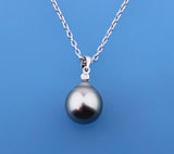Sterling Silver Pendant with 11.5-12mm Drop Shape Tahitian Pearl and Cubic Zirconia - Wing Wo Hing Jewelry Group - Pearl Jewelry Manufacturer