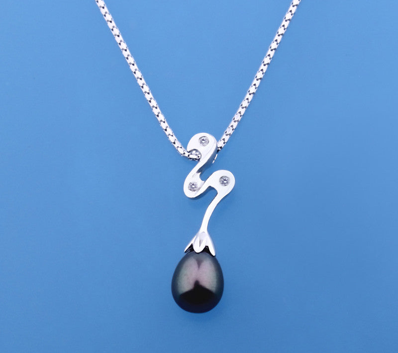 Sterling Silver Pendant with 8-8.5mm Oval Shape Freshwater Pearl and Diamond - Wing Wo Hing Jewelry Group - Pearl Jewelry Manufacturer