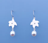 Sterling Silver Earrings with 6.5-7mm Oval Shape Freshwater Pearl and Diamond - Wing Wo Hing Jewelry Group - Pearl Jewelry Manufacturer