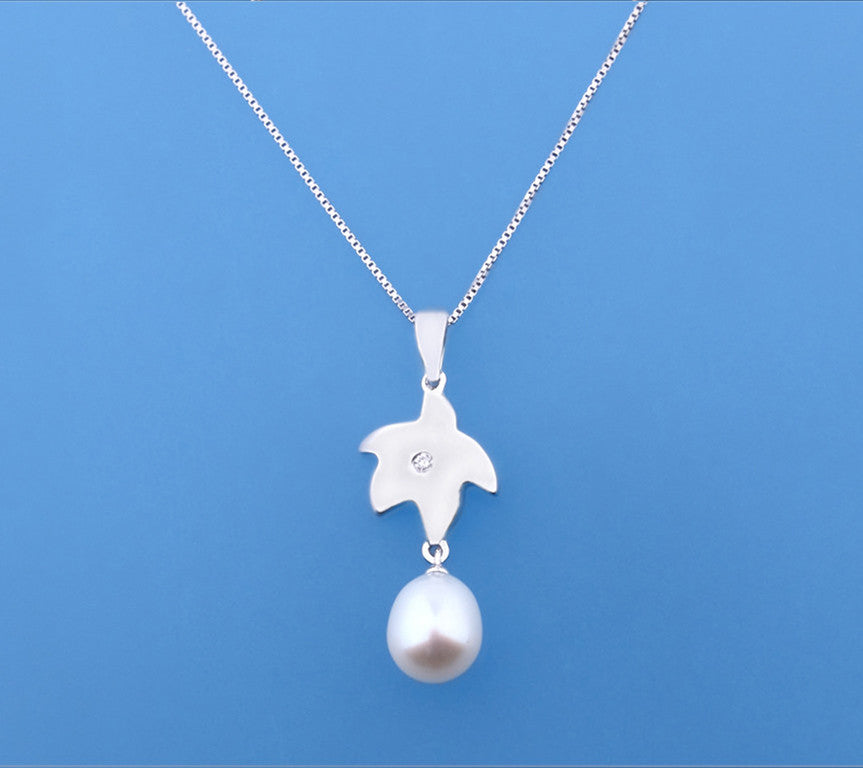 Sterling Silver Pendant with 8-8.5mm Oval Shape Freshwater Pearl and Diamond - Wing Wo Hing Jewelry Group - Pearl Jewelry Manufacturer