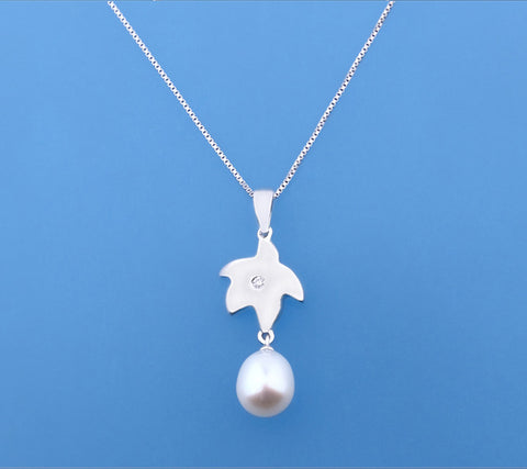 Sterling Silver Pendant with 8-8.5mm Oval Shape Freshwater Pearl and Diamond