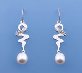 Sterling Silver Earrings with 7.5-8mm Drop Shape Freshwater Pearl and Cubic Zirconia - Wing Wo Hing Jewelry Group - Pearl Jewelry Manufacturer