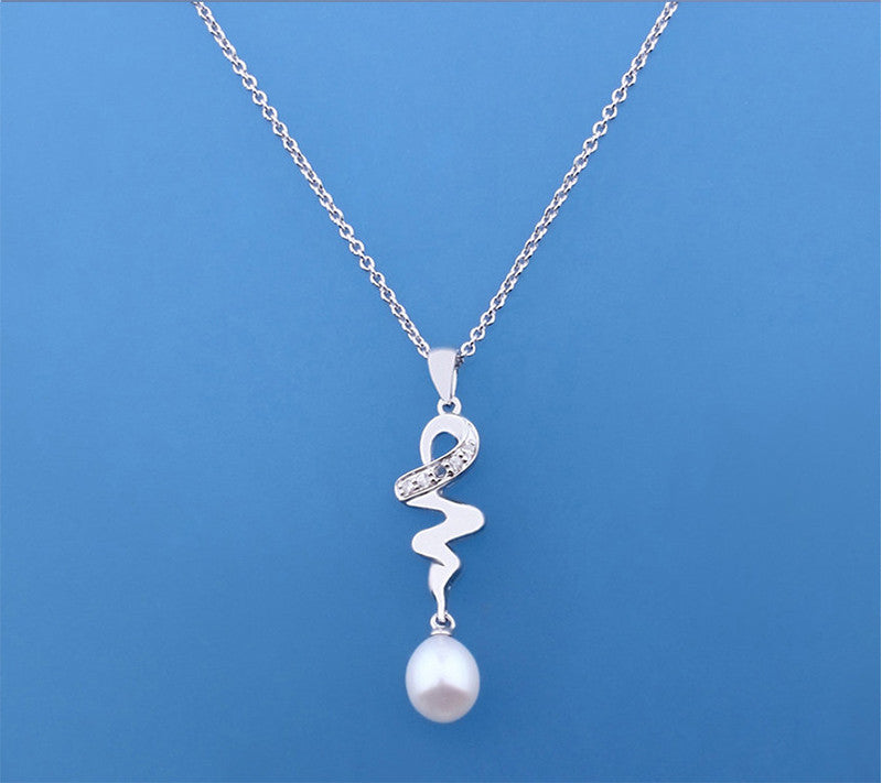 Sterling Silver Pendant with 7.5-8mm Drop Shape Freshwater Pearl and Diamond - Wing Wo Hing Jewelry Group - Pearl Jewelry Manufacturer