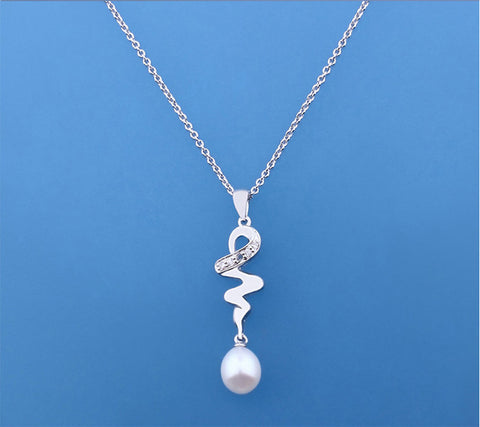 Sterling Silver Pendant with 7.5-8mm Drop Shape Freshwater Pearl and Diamond