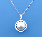 Sterling Silver Pendant with 11-11.5mm Button Shape Freshwater Pearl and Diamond - Wing Wo Hing Jewelry Group - Pearl Jewelry Manufacturer