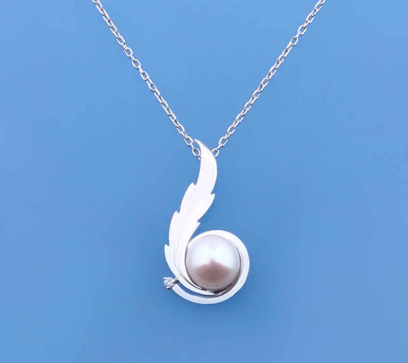 Sterling Silver Pendant with 11-11.5mm Button Shape Freshwater Pearl and Diamond - Wing Wo Hing Jewelry Group - Pearl Jewelry Manufacturer