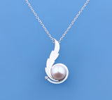 Sterling Silver Pendant with 11-11.5mm Button Shape Freshwater Pearl and Diamond - Wing Wo Hing Jewelry Group - Pearl Jewelry Manufacturer