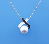 Sterling Silver Pendant with 7-7.5mm White Button Shape Freshwater Pearl and Cubic Zirconia - Wing Wo Hing Jewelry Group - Pearl Jewelry Manufacturer