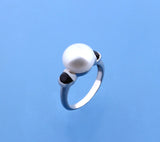 Sterling Silver Ring with 11-11.5mm Button Shape Freshwater Pearl and Black Spinel - Wing Wo Hing Jewelry Group - Pearl Jewelry Manufacturer