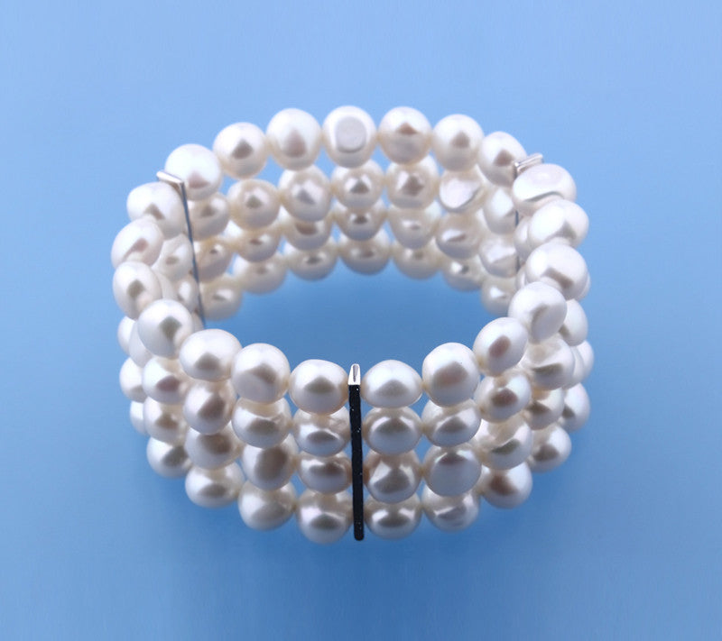 Sterling Silver Bracelet with 8.5-9mm Freshwater Pearl and Sapphire - Wing Wo Hing Jewelry Group - Pearl Jewelry Manufacturer