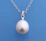 Sterling Silver Pendant with 10-10.5mm Drop Shape Freshwater Pearl and Diamond - Wing Wo Hing Jewelry Group - Pearl Jewelry Manufacturer