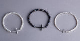 Sterling Silver Bracelet with 5-5.5mm Button Shape Freshwater Pearl and Black Spinel