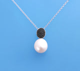 Sterling Silver Pendant with 11-12mm Drop Shape Freshwater Pearl and Black Spinel - Wing Wo Hing Jewelry Group - Pearl Jewelry Manufacturer