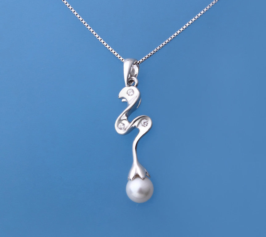 Sterling Silver Pendant with 5.5-6mm Round Shape Freshwater Pearl and Cubic Zirconia - Wing Wo Hing Jewelry Group - Pearl Jewelry Manufacturer