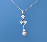 Sterling Silver Pendant with 5.5-6mm Round Shape Freshwater Pearl and Cubic Zirconia - Wing Wo Hing Jewelry Group - Pearl Jewelry Manufacturer