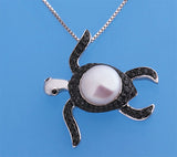 Sterling Silver Pendant with 8-8.5mm Button Shape Freshwater Pearl and Black Spinel - Wing Wo Hing Jewelry Group - Pearl Jewelry Manufacturer