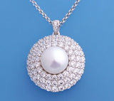 Sterling Silver Pendant with 11-11.5mm Button Shape Freshwater Pearl and Cubic Zirconia - Wing Wo Hing Jewelry Group - Pearl Jewelry Manufacturer