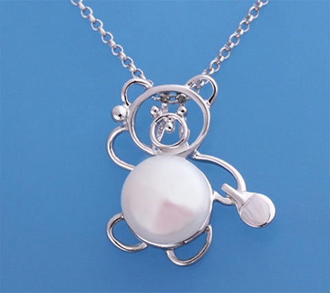 Sterling Silver Pendant with 10-10.5mm Button Shape Freshwater Pearl