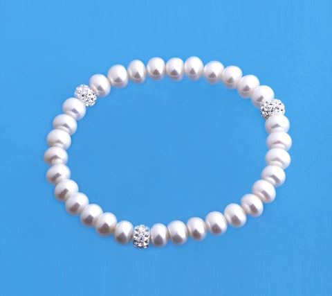 6.5-7mm Button Shape Freshwater Pearl Bracelet with Crystal Ball